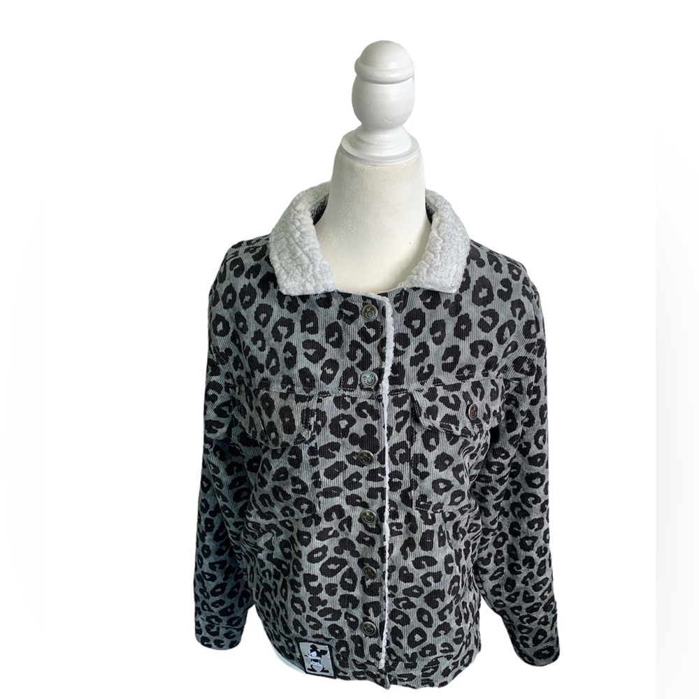 Mickey Mouse Corduroy Leopard Disney Sherpa Jacket sz M